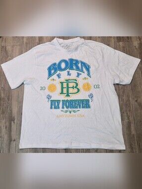 Men's Born Fly Short Sleeve T-Shirt White Size 3XL Fit (4XL) Hiphop Streetwear.